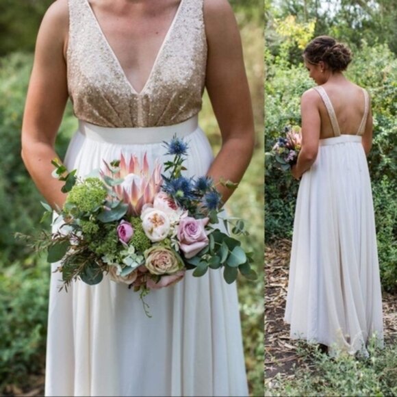 New Truvelle glittering Chiffon backless‎ wedding gown beads sequins blush 4 NWT - Picture 3 of 7